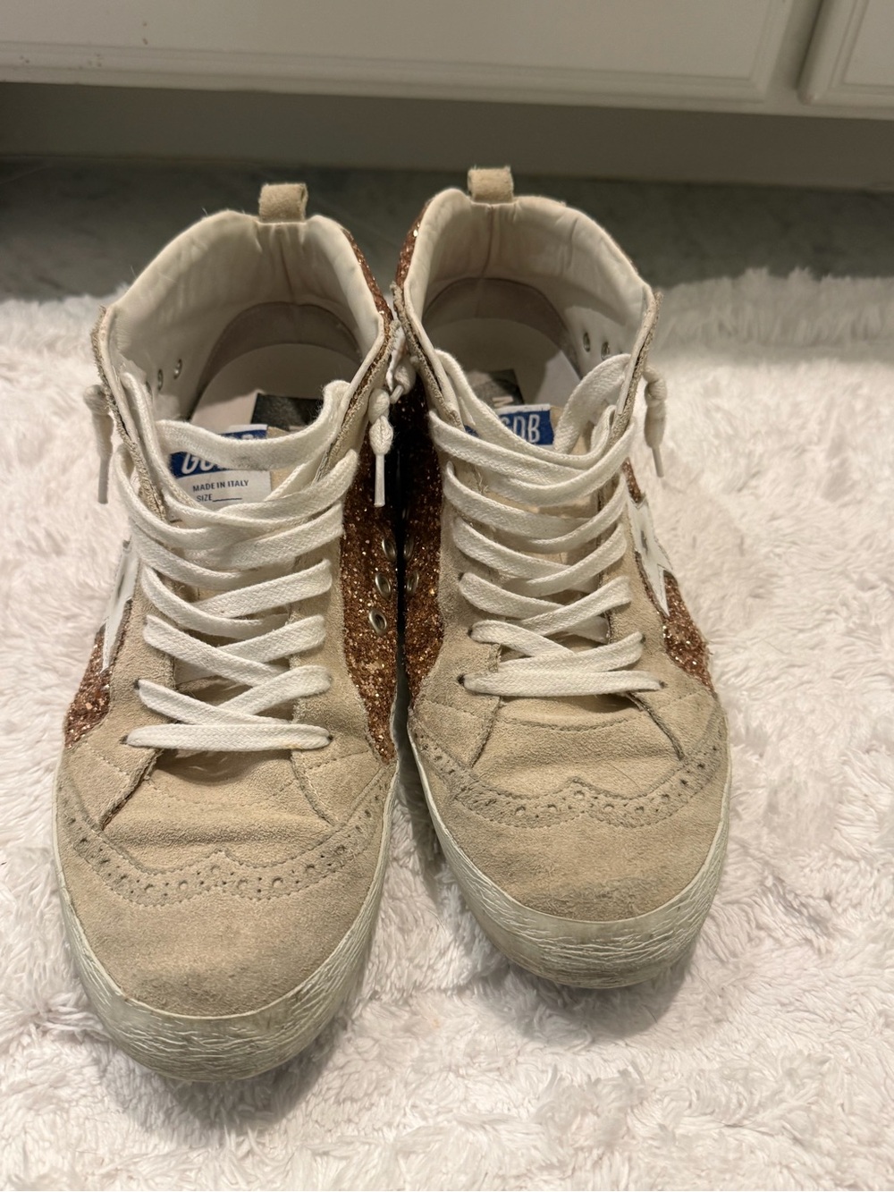 Authentic Golden Goose Rose Gold Glitter Mid-Top Sneakers - Picture 11 of 12